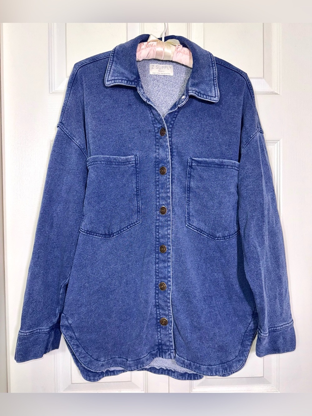 Z Supply All Day Knit Denim Jacket Vintage Indigo Button Front Shacket - Picture 3 of 14